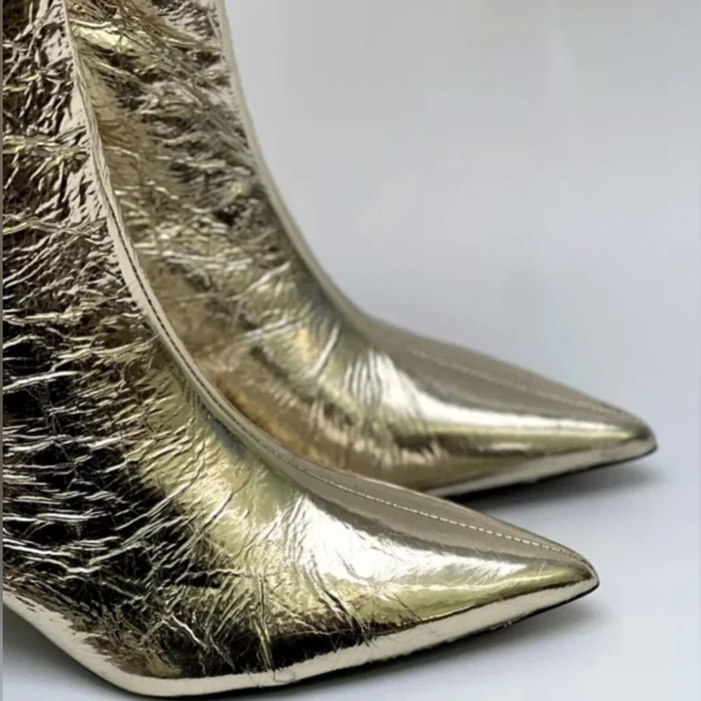 Zara METALLIC HIGH-HEEL BOOTS. Golden. Size 6. New with Tags. - Picture 7 of 7